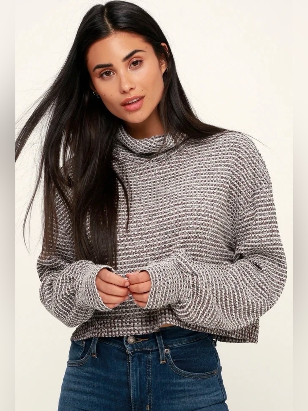 Free People We The Free BK Waffle Knit Cropped Turtleneck Sweater